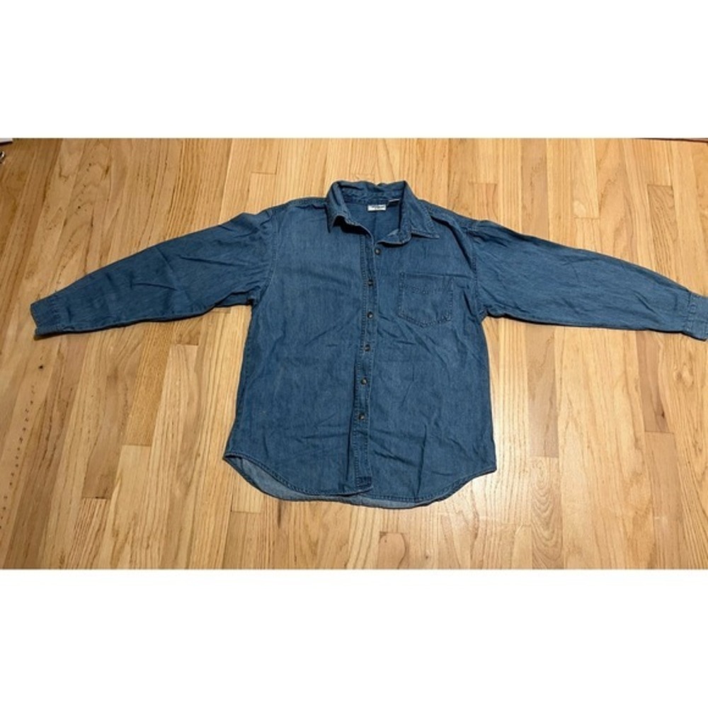 Summit Hill Mens Blue Denim Button Down Shirt Long Sleeve Cotton Medium Wash M‎